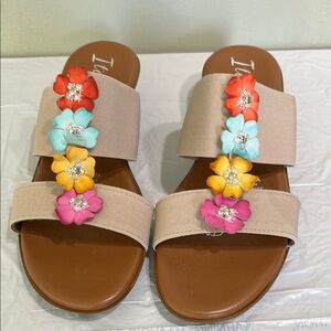 Italian Shoemakers Red and Pink Sandals Vibrant Floral Design 7.5 M